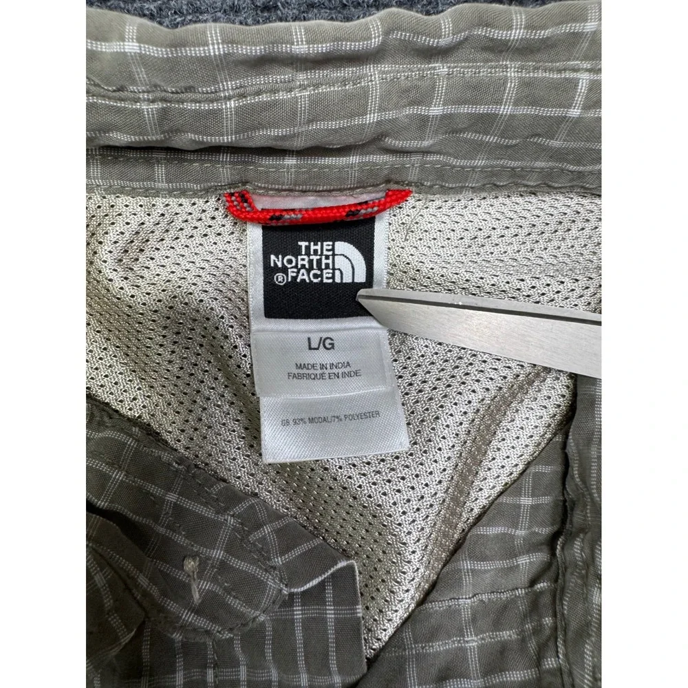 The North Face Mens Large Olive Green Plaid Long Sleeve Hiking Shirt Outdoor
